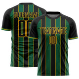 Custom Black Kelly Green-Gold Pinstripe Line Sports Sublimation Soccer Uniform Jersey