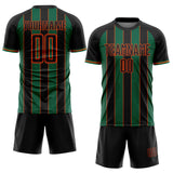 Custom Black Kelly Green-Orange Pinstripe Line Sports Sublimation Soccer Uniform Jersey
