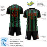 Custom Black Kelly Green-Orange Pinstripe Line Sports Sublimation Soccer Uniform Jersey