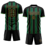 Custom Black Kelly Green-Old Gold Pinstripe Line Sports Sublimation Soccer Uniform Jersey