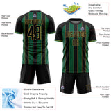 Custom Black Kelly Green-Old Gold Pinstripe Line Sports Sublimation Soccer Uniform Jersey