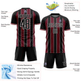 Custom Black Crimson-White Pinstripe Line Sports Sublimation Soccer Uniform Jersey