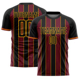 Custom Black Crimson-Gold Pinstripe Line Sports Sublimation Soccer Uniform Jersey