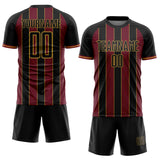 Custom Black Crimson-Old Gold Pinstripe Line Sports Sublimation Soccer Uniform Jersey
