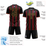 Custom Black Crimson-Old Gold Pinstripe Line Sports Sublimation Soccer Uniform Jersey