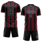 Custom Black Crimson-Gray Pinstripe Line Sports Sublimation Soccer Uniform Jersey