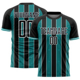 Custom Black Teal-White Pinstripe Line Sports Sublimation Soccer Uniform Jersey