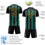 Custom Black Teal-Yellow Pinstripe Line Sports Sublimation Soccer Uniform Jersey