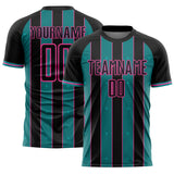 Custom Black Teal-Pink Pinstripe Line Sports Sublimation Soccer Uniform Jersey