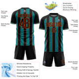 Custom Black Teal-Orange Pinstripe Line Sports Sublimation Soccer Uniform Jersey