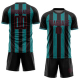 Custom Black Teal-Crimson Pinstripe Line Sports Sublimation Soccer Uniform Jersey
