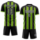 Custom Black Neon Green-White Pinstripe Line Sports Sublimation Soccer Uniform Jersey