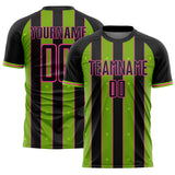 Custom Black Neon Green-Pink Pinstripe Line Sports Sublimation Soccer Uniform Jersey