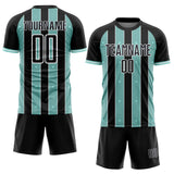 Custom Black Ice Blue-White Pinstripe Line Sports Sublimation Soccer Uniform Jersey