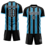 Custom Black Sky Blue-White Pinstripe Line Sports Sublimation Soccer Uniform Jersey