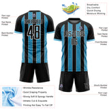 Custom Black Sky Blue-White Pinstripe Line Sports Sublimation Soccer Uniform Jersey