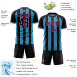 Custom Black Sky Blue-Pink Pinstripe Line Sports Sublimation Soccer Uniform Jersey