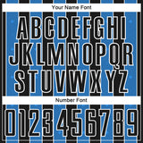 Custom Black Powder Blue-White Pinstripe Line Sports Sublimation Soccer Uniform Jersey