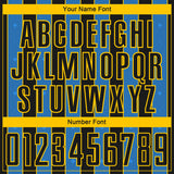 Custom Black Powder Blue-Yellow Pinstripe Line Sports Sublimation Soccer Uniform Jersey