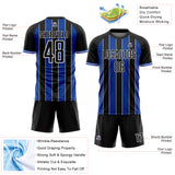 Custom Black Thunder Blue-White Pinstripe Line Sports Sublimation Soccer Uniform Jersey