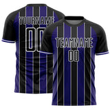 Custom Black Dark Purple-White Pinstripe Line Sports Sublimation Soccer Uniform Jersey