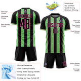 Custom Black Pea Green-Pink Pinstripe Line Sports Sublimation Soccer Uniform Jersey