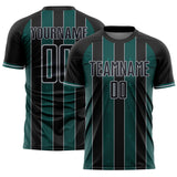 Custom Black Midnight Green-Gray Pinstripe Line Sports Sublimation Soccer Uniform Jersey