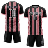 Custom Black Medium Pink-White Pinstripe Line Sports Sublimation Soccer Uniform Jersey