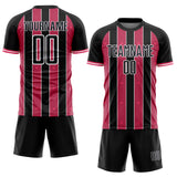 Custom Black Neon Pink-White Pinstripe Line Sports Sublimation Soccer Uniform Jersey