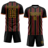 Custom Black Burgundy-Gold Pinstripe Line Sports Sublimation Soccer Uniform Jersey