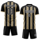 Custom Black Vegas Gold-White Pinstripe Line Sports Sublimation Soccer Uniform Jersey