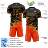 Custom Black Orange-Old Gold Abstract Fragment Art Splash Sports Sublimation Soccer Uniform Jersey