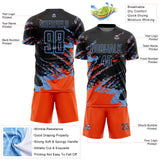 Custom Black Orange-Powder Blue Abstract Fragment Art Splash Sports Sublimation Soccer Uniform Jersey