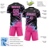 Custom Black Pink-Light Blue Abstract Fragment Art Splash Sports Sublimation Soccer Uniform Jersey
