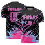 Custom Black Pink-Light Blue Abstract Fragment Art Splash Sports Sublimation Soccer Uniform Jersey