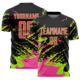 Custom Black Pink-Neon Green Abstract Fragment Art Splash Sports Sublimation Soccer Uniform Jersey