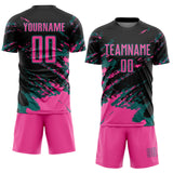 Custom Black Pink-Teal Abstract Fragment Art Splash Sports Sublimation Soccer Uniform Jersey
