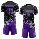 Custom Black Purple-Gray Abstract Fragment Art Splash Sports Sublimation Soccer Uniform Jersey