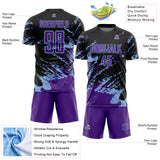Custom Black Purple-Light Blue Abstract Fragment Art Splash Sports Sublimation Soccer Uniform Jersey
