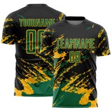 Custom Black Kelly Green-Gold Abstract Fragment Art Splash Sports Sublimation Soccer Uniform Jersey