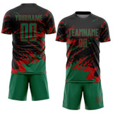 Custom Black Kelly Green-Red Abstract Fragment Art Splash Sports Sublimation Soccer Uniform Jersey