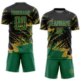 Custom Black Kelly Green-Old Gold Abstract Fragment Art Splash Sports Sublimation Soccer Uniform Jersey