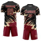 Custom Black Crimson-Cream Abstract Fragment Art Splash Sports Sublimation Soccer Uniform Jersey