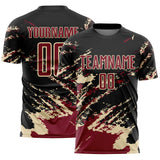 Custom Black Crimson-Cream Abstract Fragment Art Splash Sports Sublimation Soccer Uniform Jersey
