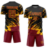 Custom Black Crimson-Gold Abstract Fragment Art Splash Sports Sublimation Soccer Uniform Jersey