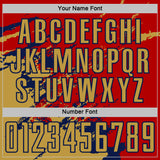 Custom Red Old Gold-Navy Abstract Fragment Art Splash Sports Sublimation Soccer Uniform Jersey