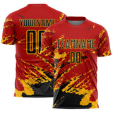 Custom Red Black-Gold Abstract Fragment Art Splash Sports Sublimation Soccer Uniform Jersey