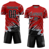 Custom Red Black-Gray Abstract Fragment Art Splash Sports Sublimation Soccer Uniform Jersey