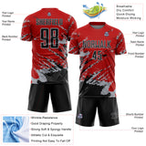 Custom Red Black-Gray Abstract Fragment Art Splash Sports Sublimation Soccer Uniform Jersey