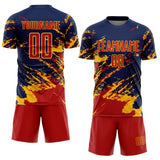 Custom Navy Red-Gold Abstract Fragment Art Splash Sports Sublimation Soccer Uniform Jersey